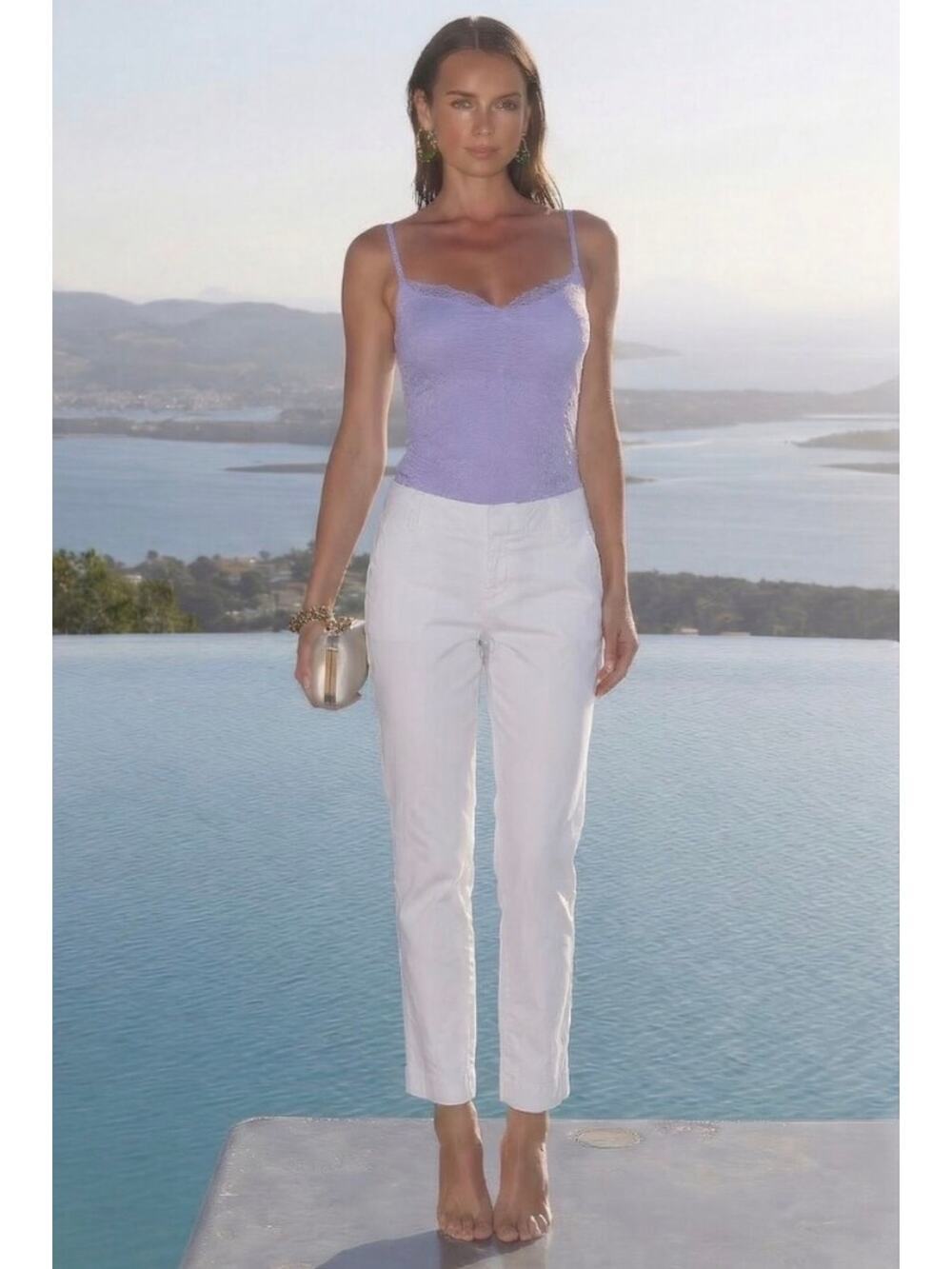 Alice + Olivia Employed Cropped Tapered Trouser Pants White Linen Blend Size 6